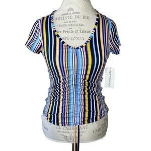 Eye Candy Love Blue Striped Short Sleeve Shirt Women's Size Medium NWT
